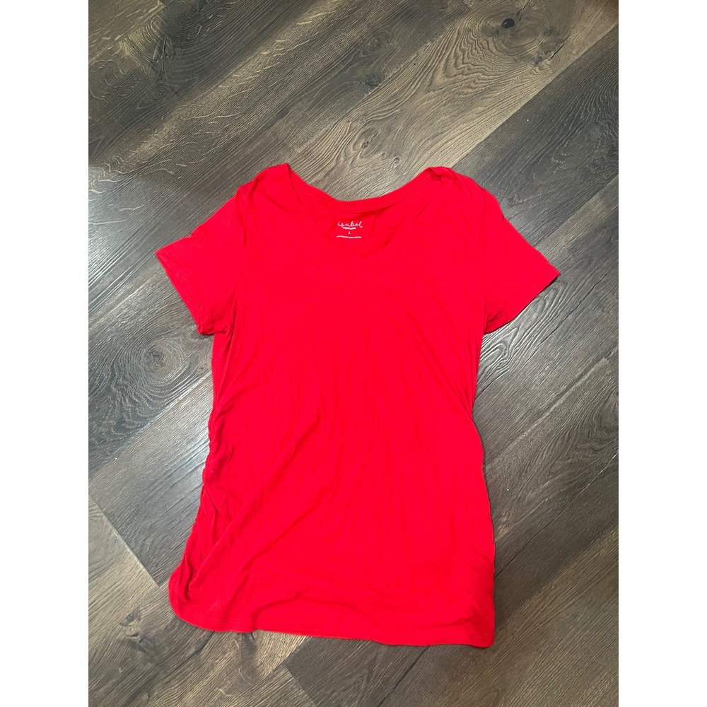 Isabel Maternity by Ingrid & Isabel Red Short Sleeve Ruched T-Shirt Large